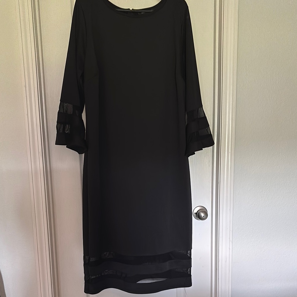 Ashley Stewart Black Sheath Dress with Bell Sleeves
